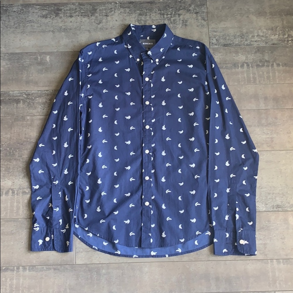 Bonobos Banana Print Blue Button Down